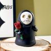 Gothic Style Birthday Gifts Halloween Ghost Figurine, Spooky Black Robe Statue, Cute Home Decor for Living Room Skull Resin Ornament Tabletop