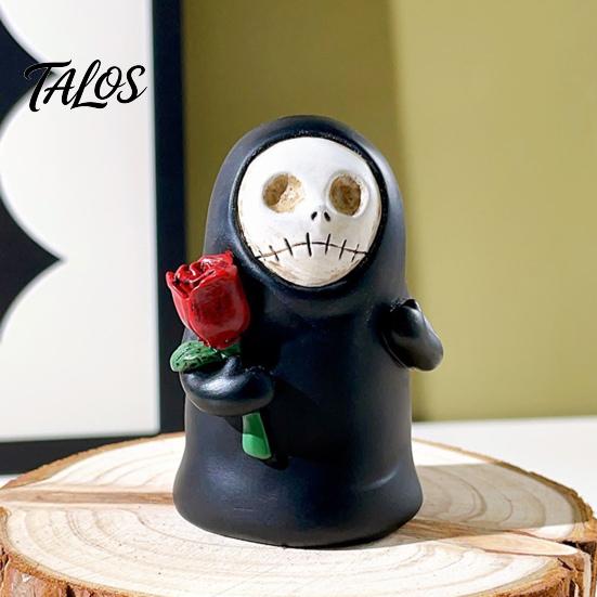 Gothic Style Birthday Gifts Halloween Ghost Figurine, Spooky Black Robe Statue, Cute Home Decor for Living Room Skull Resin Ornament Tabletop