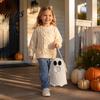 Trick or Treat Bucket Halloween Ghost Candy Bag for Kids, Cute Fabric Durable Holder Tote with Handle, Spooky Snack Goodie Bags Party Supplies