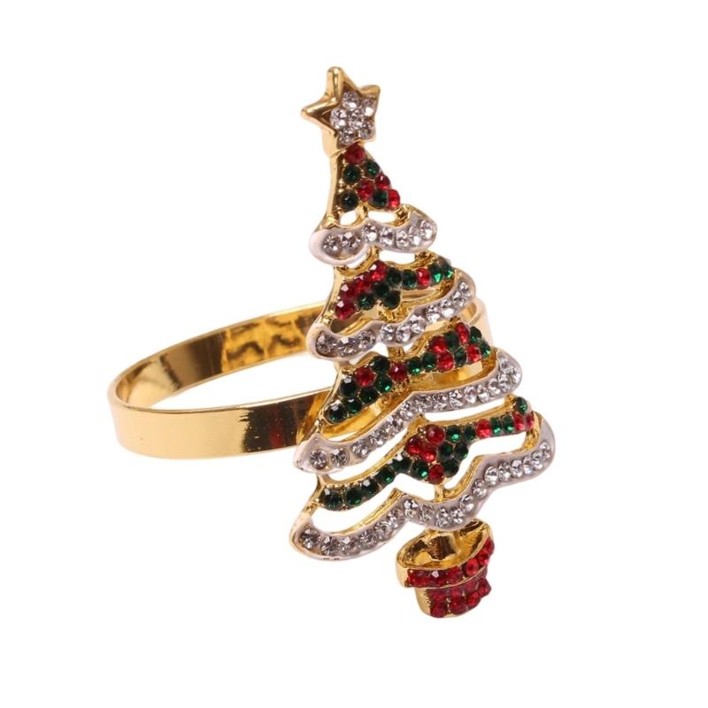 

Metal Napkin Rings Artistic Christmas Tree Motifs Rhinestones Tableware Napkin Holder For Celebration And Festives Use 1