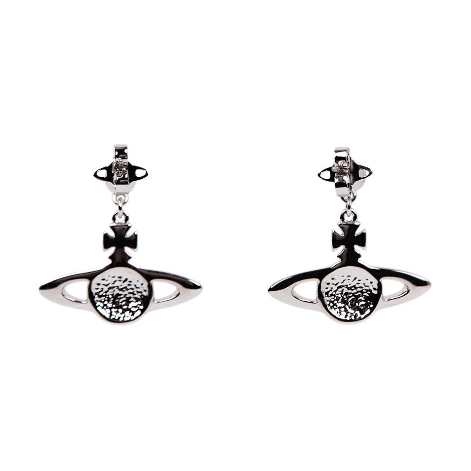 Vivienne Westwood Mini Bas Relief Saturn Shaped Pendant Crystal Earrings Unisex Earrings Silver Purple Pink 62020025-02P551