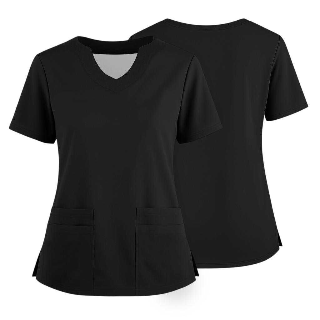 Women's Short Sleeved Solid Color V-neck Buttonable Side Slit Top T-shirt