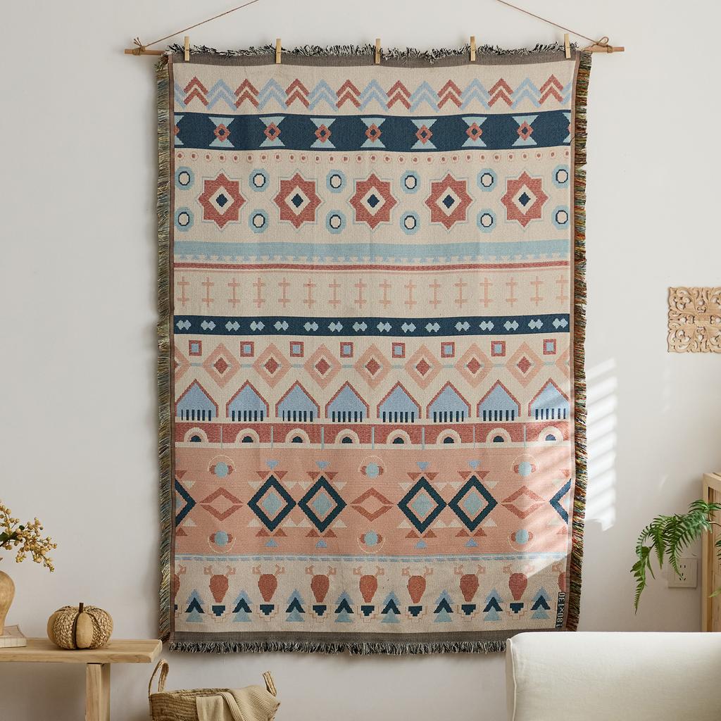 Retro Star and Moon Cloud Scene Hanging Cloth Art Style Fabric Hanging Painting Homestay Wall Decoration Background Cloth Cotton Yarn Fringed Tapestry