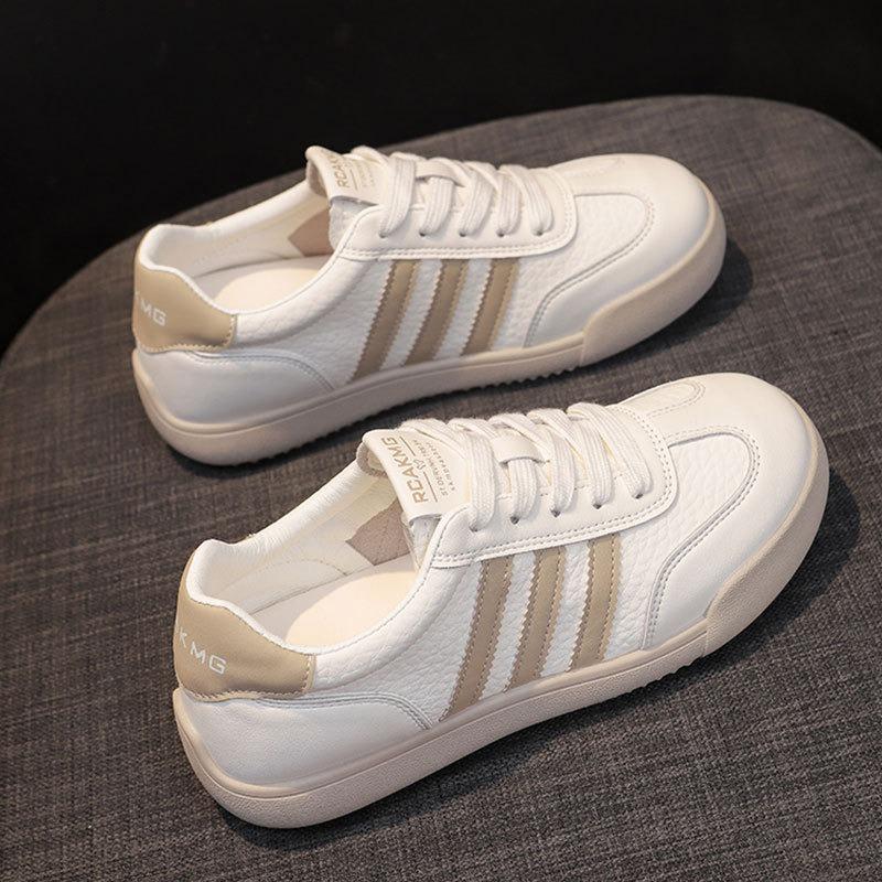 Rindslederversion Damen neue Herbst vielseitige flachsohlige Leder weiße Schuhe Student Lauf Sportschuhe Damen