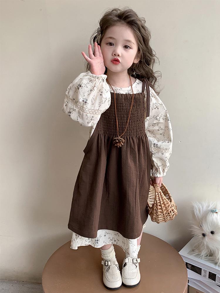 Frühling & Herbst 2025 Mädchen Blumen-Prinzessinnenkleid-Set