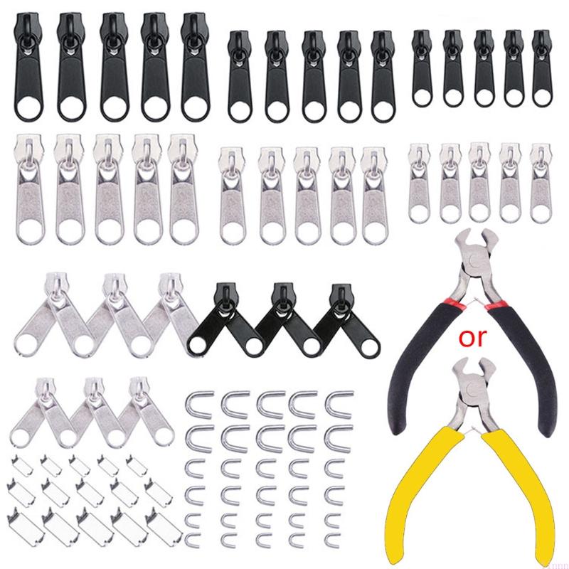 

85pcs/set Zipper Rep Sewing for Jacket Slider Install Plier Metal Lock Pull Replacement for Head чёрный
