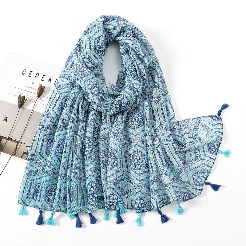Fashion Luxury Petal Floral Tassel Viscose Shawl Scarf Lady High Quality Wrap Pashmina Stole Bufandas Muslim Hijab 180*90Cm