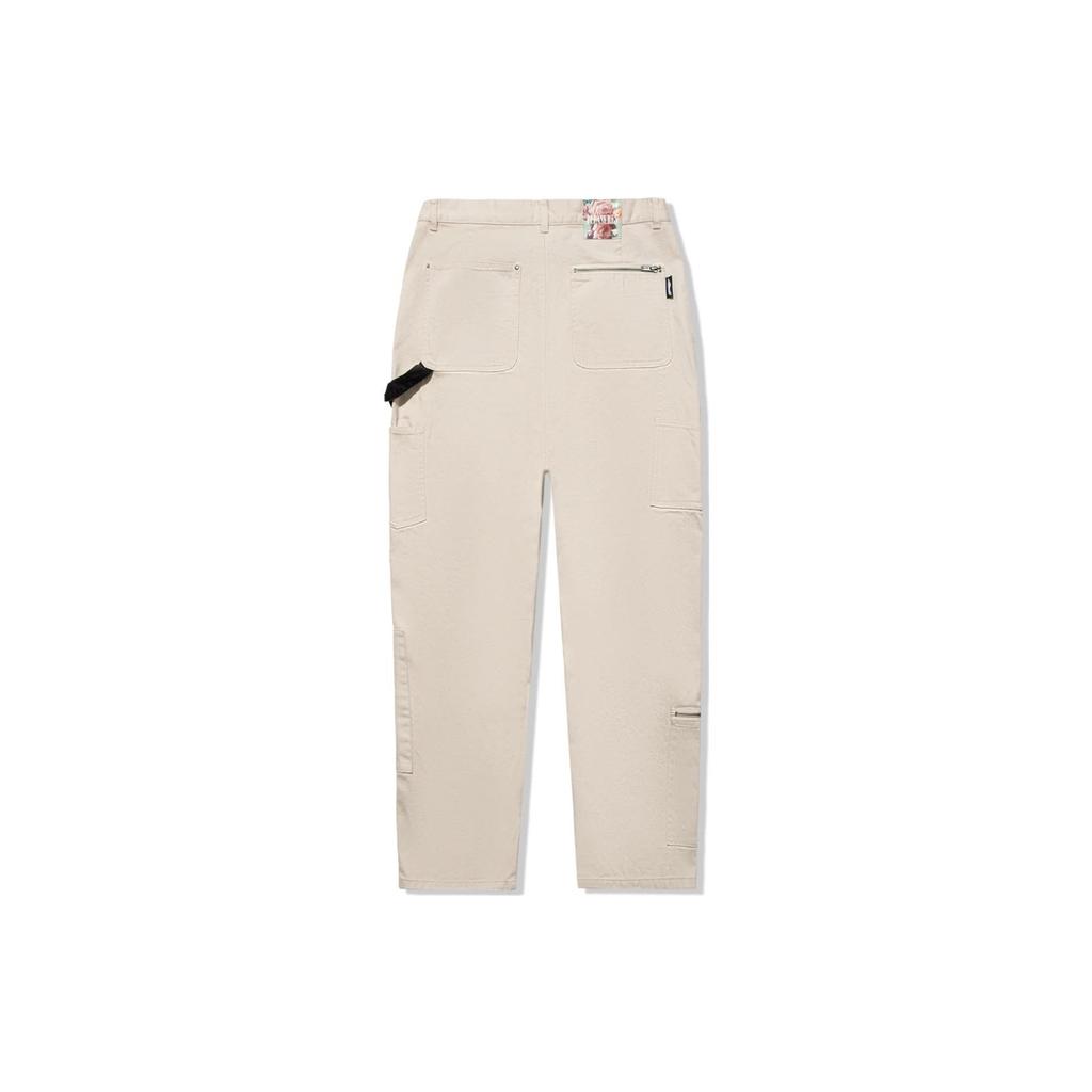 Li Ning X Pleasures Floral Label Straight Loose Casual Pants Men Bottoms Oatmeal-Gray AKXT779-2