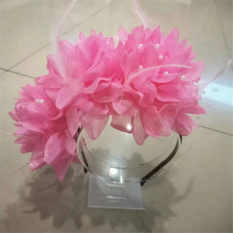 Fabric Flower Headband Feather Flower Hairband Women Evening Party Headpieces