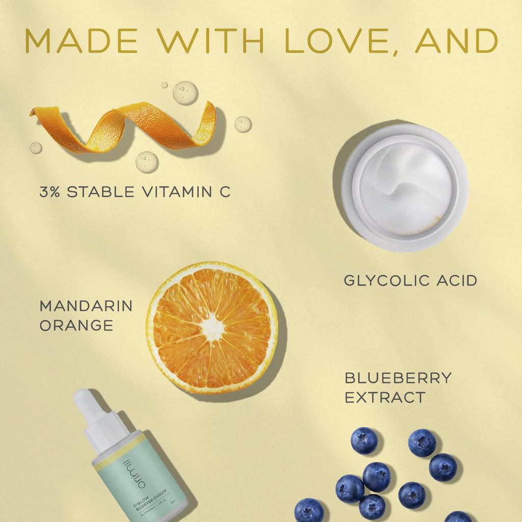 Orimii C-Glow Booster Serum 30ml 1er-Pack | 3% Vitamin C Aufhellendes Gesichtsserum mit LSF 15 für Hydratisierten, Gleichmäßigen Hautton