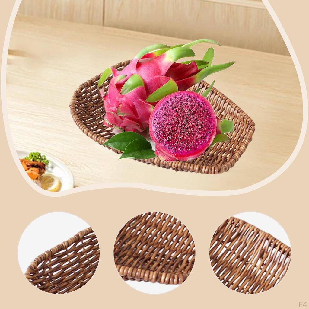 Imitation Rattan Basket Food Serving Holder Organizer Home Decor Woven Bread Vanity Tray for