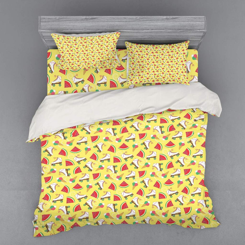 Roller Skates Duvet Cover Set For Kids Teens Boys Girls Lightweight Bedspread Cover Bedroom Decor Winter Sports Game Bedding Set