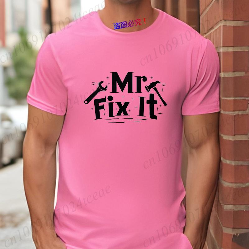 Mr. Fix It T-Shirt for Men, Hammer Wrench Graphic Tee Urban Casual Short Sleeve O Neck Tops Cool Handyman Gift for  Father's Day