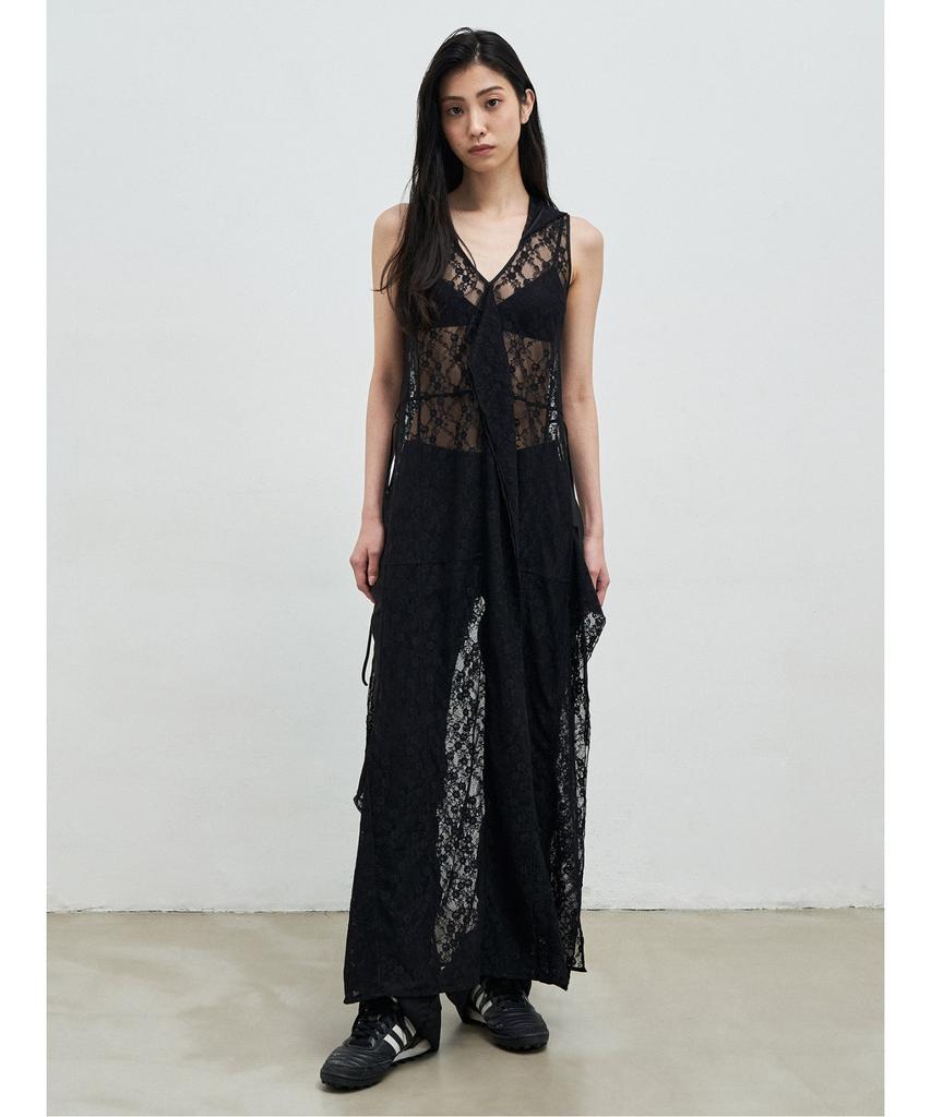 Anggae Lace Hooded Layering Dress Black