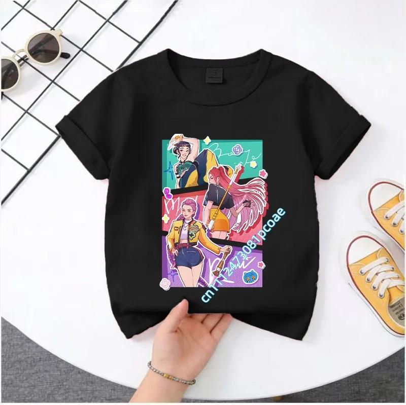 2026 Summer Kpop Demon Hunters T Shirt Kids Cartoon Anime Meme 2026 Print Clothes Round Neck Basic Boys Tops Casual Shirts Gift