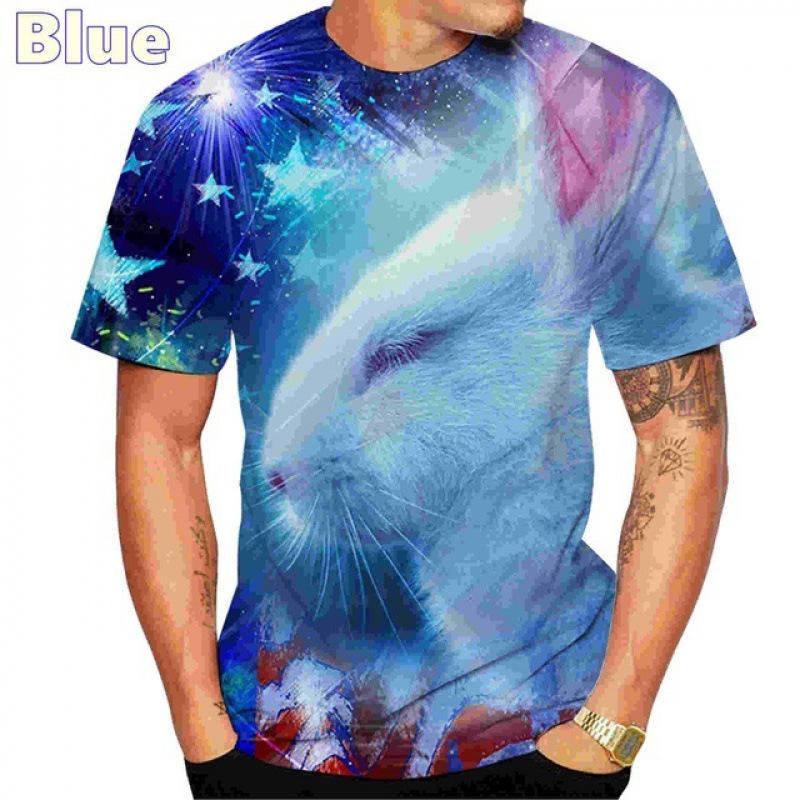 

Men s T-shirt 3D Digital Printed White Rabbit Men s Round Neck Casual Sports Base Shirt 6xl