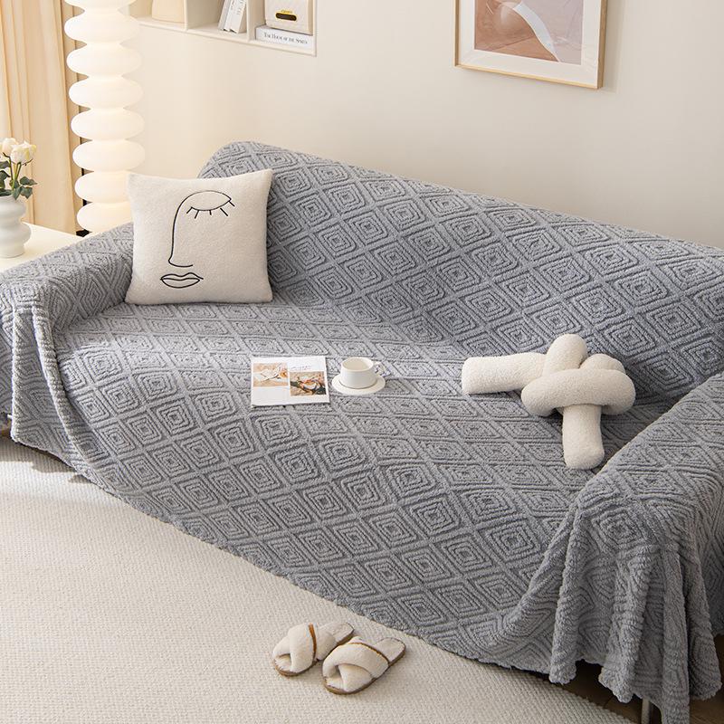 Modern Style Four Seasons Universal Back Plaid Plush Sofa Towel All-Inclusive Living Room Universal Cover Cover