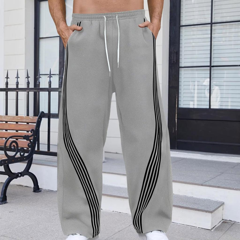 Men's Looped Sweatpants, Color-blocked Line Casual Pants, Men's Loose Pants