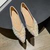 Sequins Pearl Slip-on Woman Flats Luxury Wedding Bride Shoe Elegant and Fashionable With Discount 39 Pointed Toe Shoes for Women
