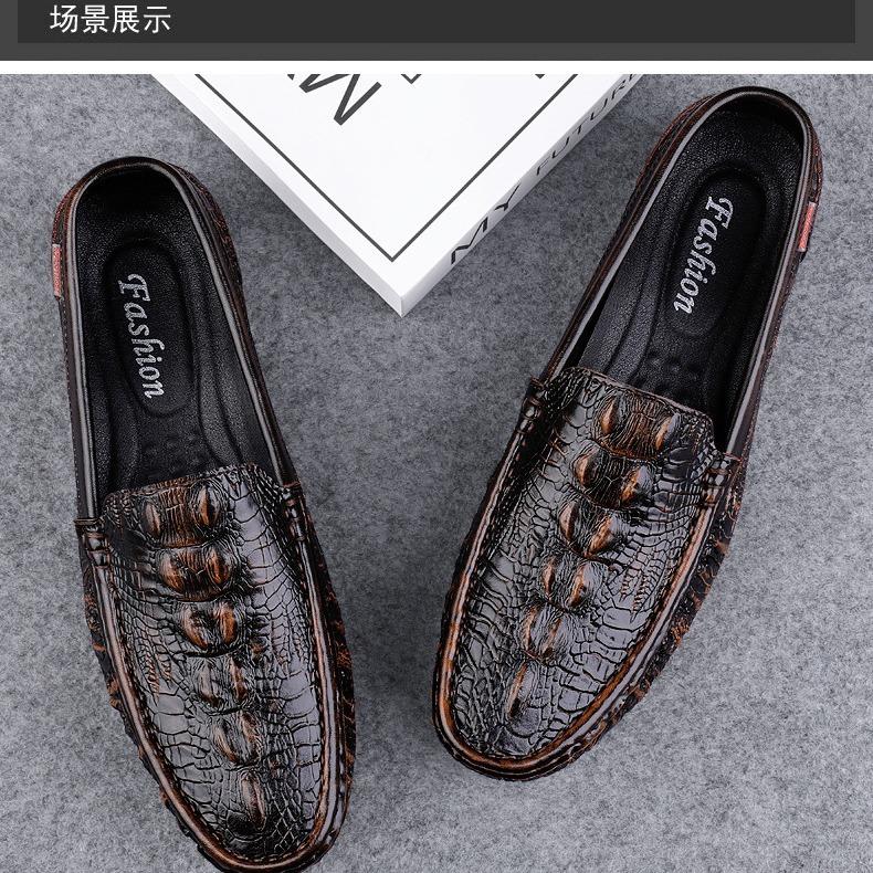 New Men's Shoes Crocodile Leather Loafers Genuine Leather Versatile Leather Shoes Four Seasons High-end Trendy Brand Casual Doudou Shoes Men's One