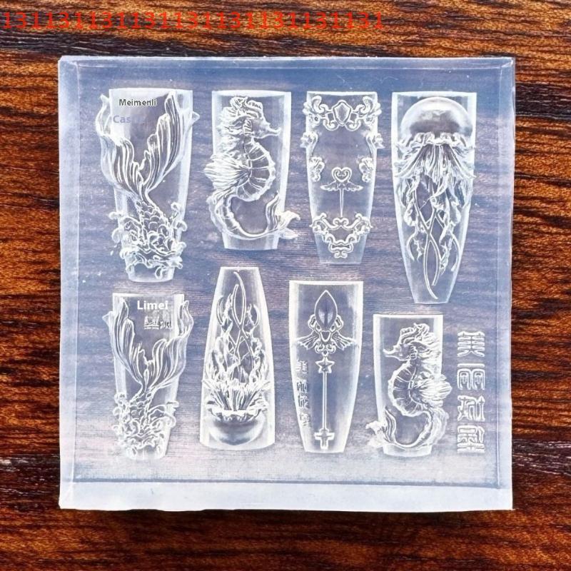 Transparent 3D Silicone Nail Mold for DIY - Sea Shell, Fishtail, Starfish, Jellyfish & Conch Nail Art Carving Tool