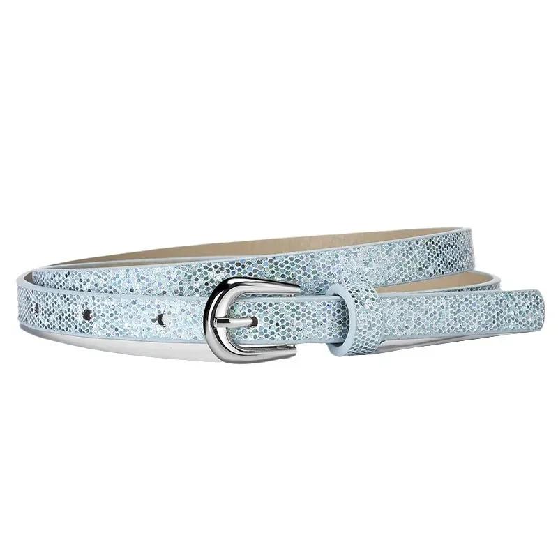 Beautiful Shiny Fish Scale Pattern Belts for Children 90cm Shimmering Powder PU Belts Girl Student Belts