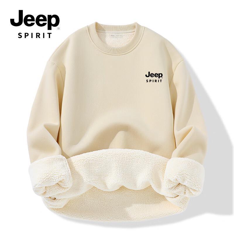 JEEP SPIRIT Men's American Retro Fleece-Lined Crewneck Sweatshirt