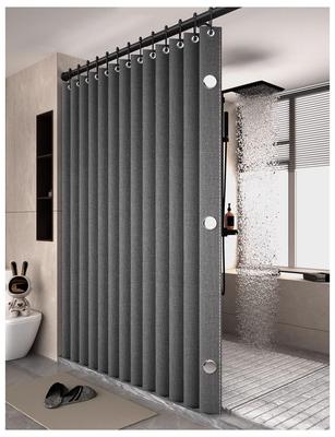 Bathroom Folding Linen Shower Curtain with Magnets Waterproof Suitable for Walk-in Shower Does Not Include Telescopic Rod