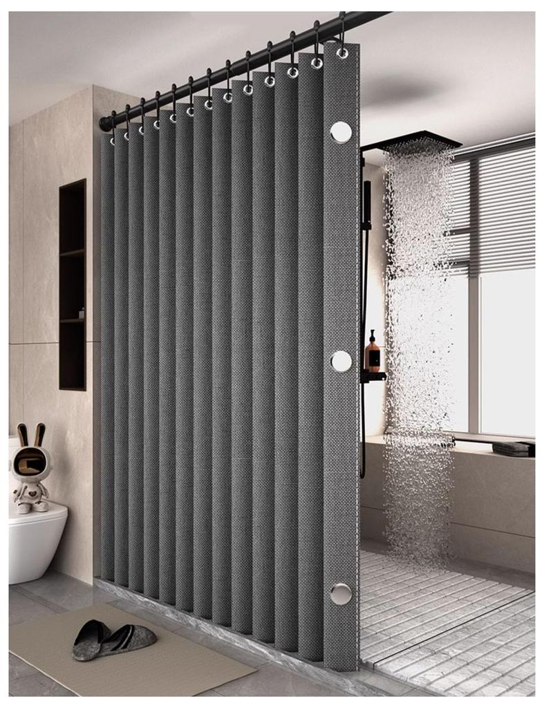 Bathroom Folding Linen Shower Curtain with Magnets Waterproof Suitable for Walk-in Shower Does Not Include Telescopic Rod