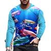 New Ocean Scenery Print Summer Men's Round Neck T-shirt Casual Long Sleeve Oversized T Shirt Fashion Pullover Trend Men Clothing