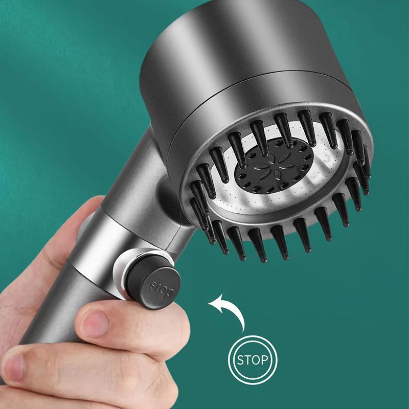 Pressurized Handheld Shower Set with Filtered Spray & Massage Nozzle in Gun Grey