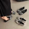 Fashion Silver Rhinestone Mary Jane Shoes Women's Spring Summer Versatile Casual Flats for Daily Wear Comfortable Slip on Shoes