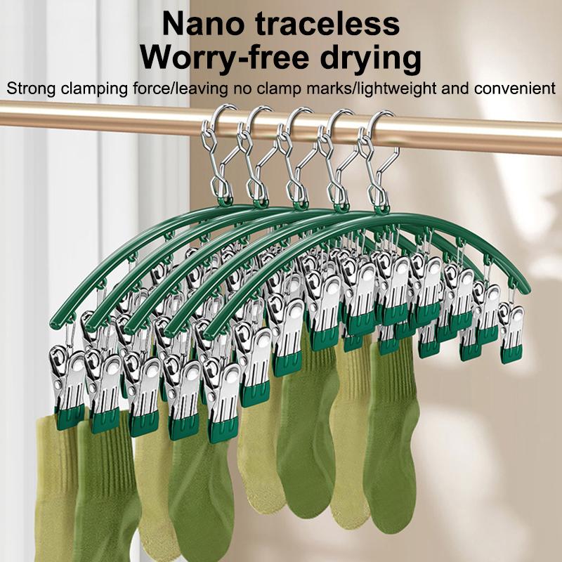 10 Clips Stainless Steel Sock Clip Pace-Saving Arc Sock Drying Rack Windproof Non-Slip Clothes Rack Underwear Clip Towel Hanger