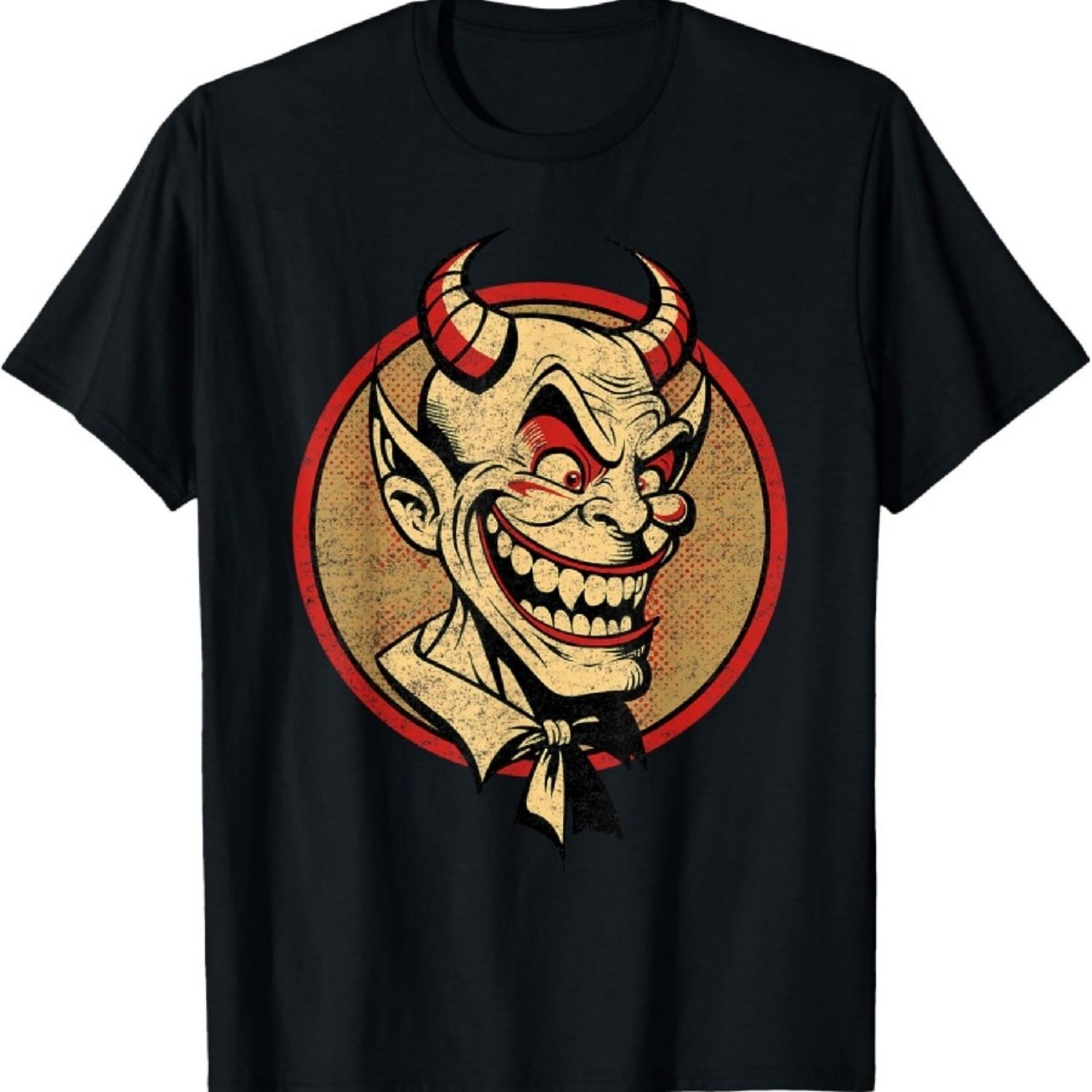 Винтажная футболка с улыбающимся дьяволом с эффектом потертости XXXXXL разноцветный