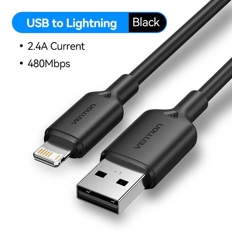 Vention USB to Lightning 12W 2.4A Data Wire Fast Charging Cable For iPhone 14 Pro 8-14 USB A to Lightning Charge Cable For iPad 1m