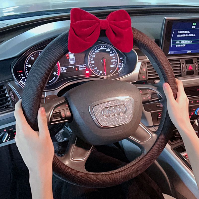 

Car Steering Wheel Cover 2023 New Model Summer Ice Silk Breathable Non-Slip High-End Cute Bowknot Universal for All Seasons for Women Ice Silk-Velvet Red Bow [Round]