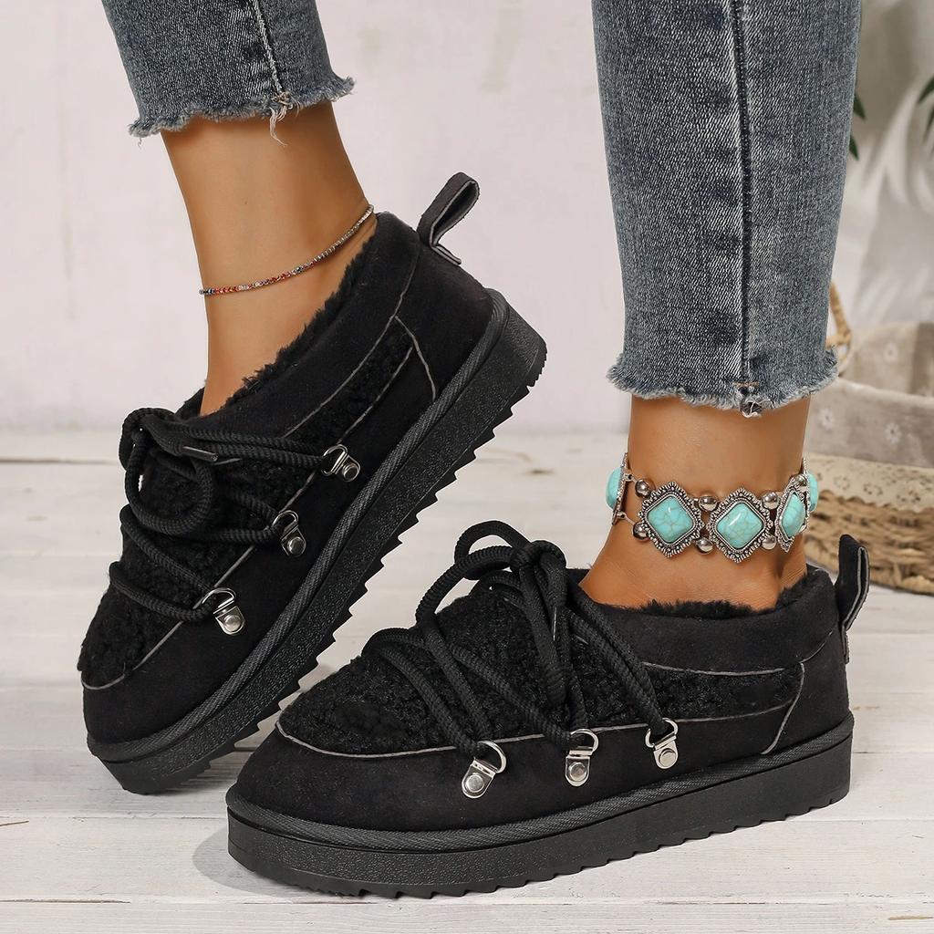 Fashion Winter Lace-up Comfortable Large-size Snow Boots Fashionable New Round Toe Thick Sole Non-slip Casual Walking Boots for Women