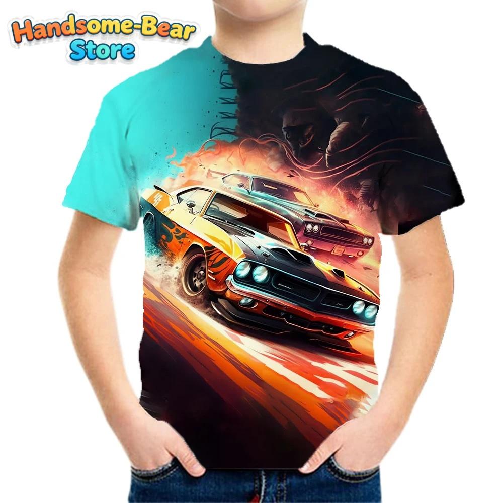 Kids Clothes Boys Tshirt Short Sleeve Stylish Car Racing Graphic T Shirts Children Summer Clothes Casual Streetwear Boys Clothes