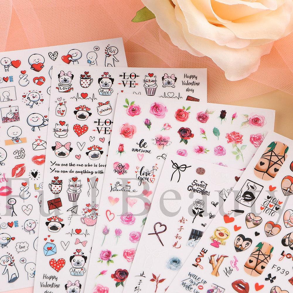Nail Art Stickers Ins Valentine's Day Red Lips Sexy Heart LOVE Love Bear Adhesive Nail Stickers