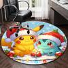 1 Stück Weihnachts-Pikachu & Schiggy Anime-Design Runder Teppich - Bürostuhlmatte, Rutschfester Teppich für Heimdekoration, Wohnzimmer, Schlafzimmer, Spielzimmer