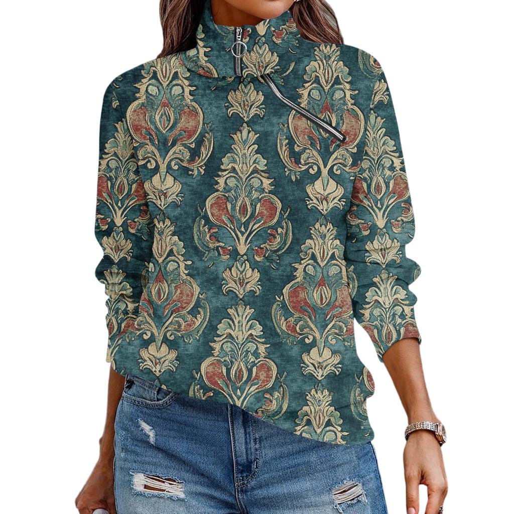 Kobiety T-shirt Luźny Pulower Bluzki Sportowe Casual Dekolt V Długi Rękaw Nadrukowana Bluzka