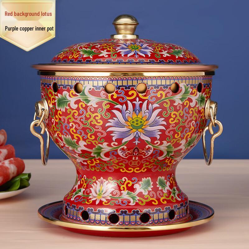 Single Person Copper Enamel Hot Pot with Alcohol Stove