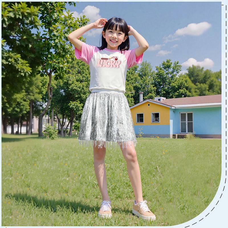 Prinzessinnenrock für Mädchen 2025 Sommer Kinder Paillettenbesetzter Auftrittsrock