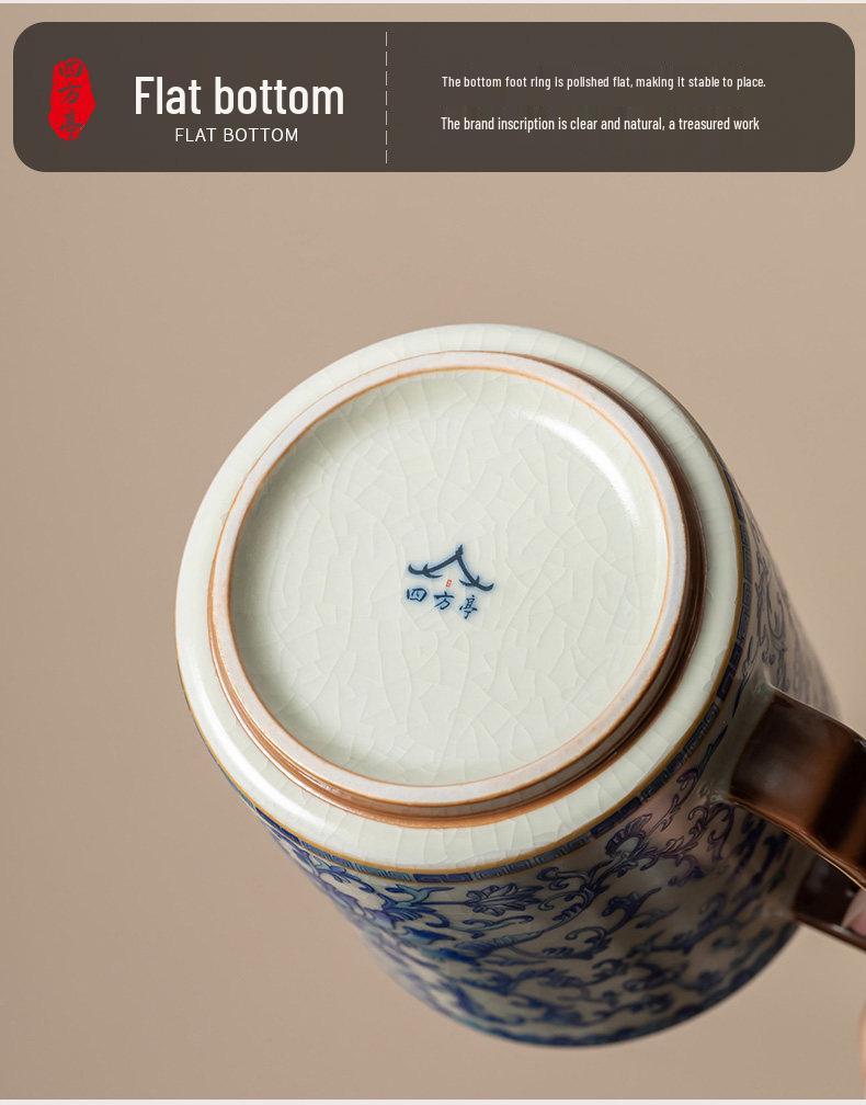 Blue & White Lotus Pattern Ceramic Mug with Lid - Chinese Style Gift Box Set for Home or Office