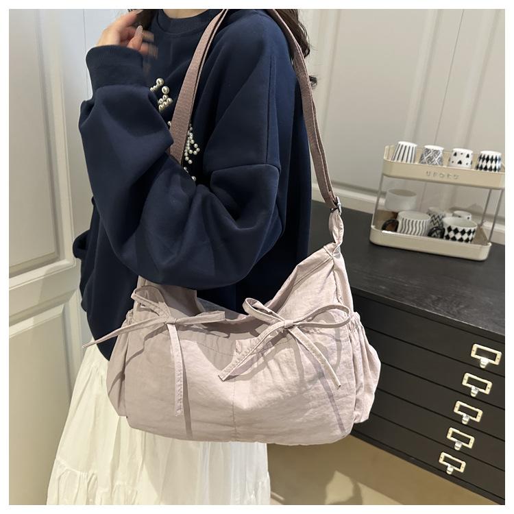 Textured Wrinkle Effect Nylon Tote Bag for Women Lightweight Large Capacity Shoulder Handbag Casual Daily Commuter Purse