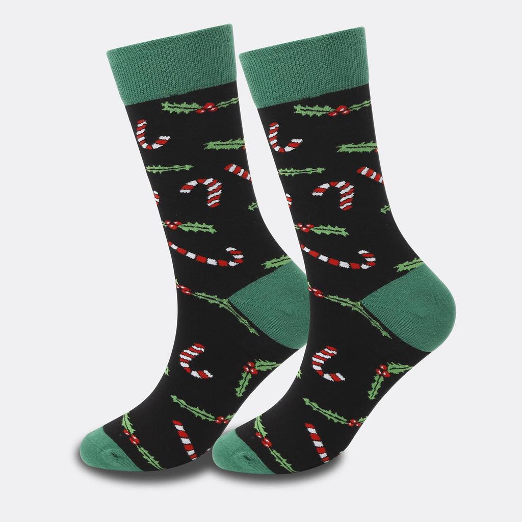 "Trendy Colorful Men's Socks: Medium/High Tube, Large Christmas Elements, Casual Cotton."