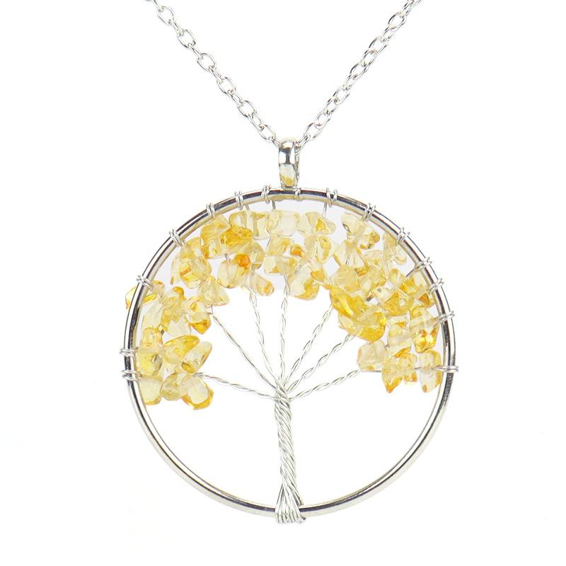 Hand-Wound Natural Gravel Crystal Tree Of Life, Natural Stone Fortune Tree Colorful Necklace N84