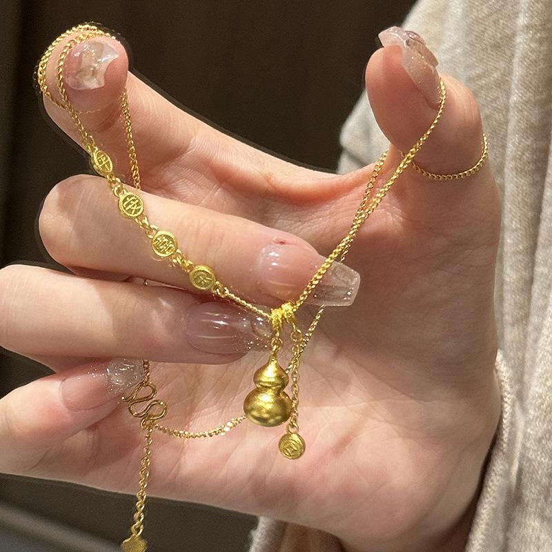 Retro and Minimalist Chinese Style Stereoscopic Glossy Gourd Necklace New In Irregular Tassel Pendant Party Fine