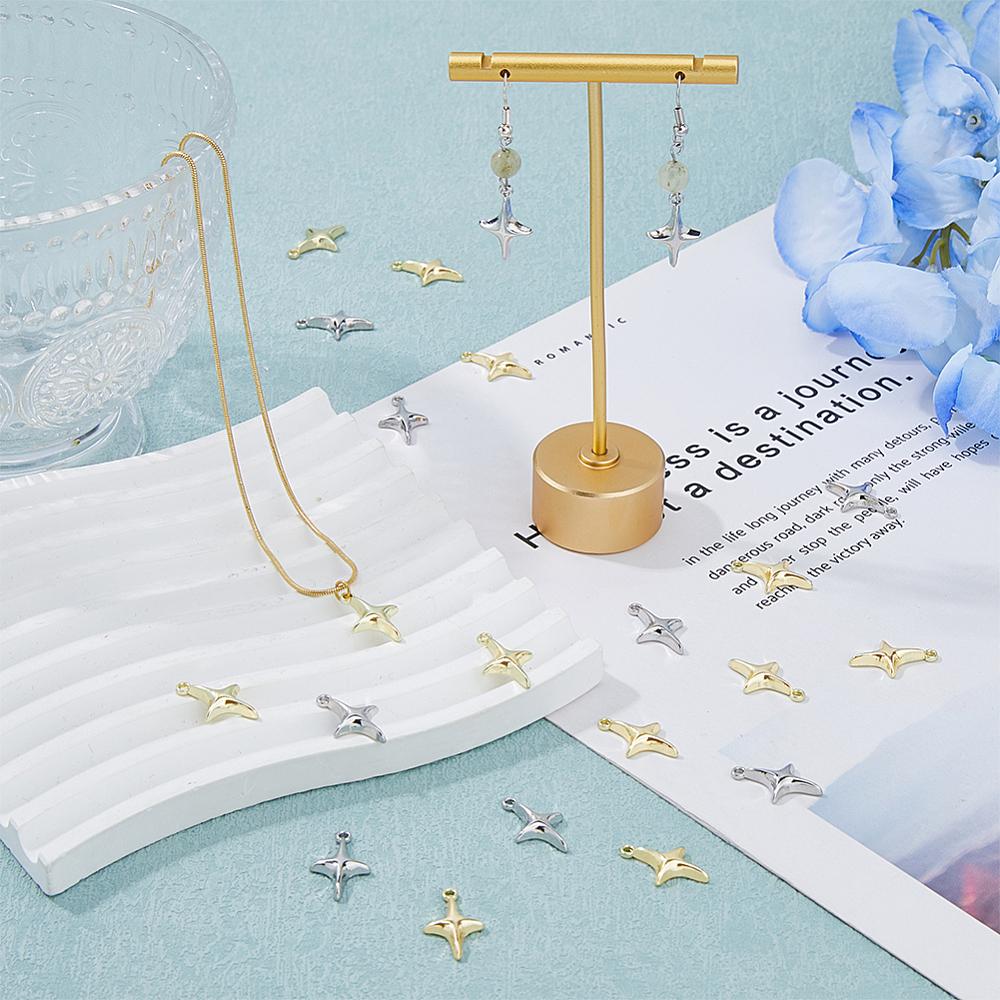 48Pcs 2 Colors Alloy Pendants Star Charm Platinum & Golden 19x12mm 24pcs/color