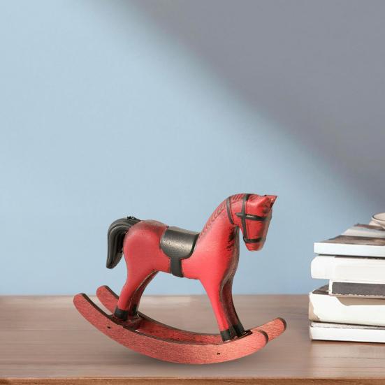Wooden Rocking Horse Figurine Retro Miniature Horse Ornament Rustic Desktop Rocking Horse Statue for Home Table Centerpiece Shelf Cabinet